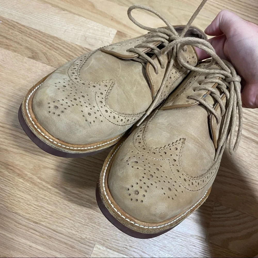 Lands End Tan Wingtip Oxford Shoes Sz 9 Men’s Work Career Dress